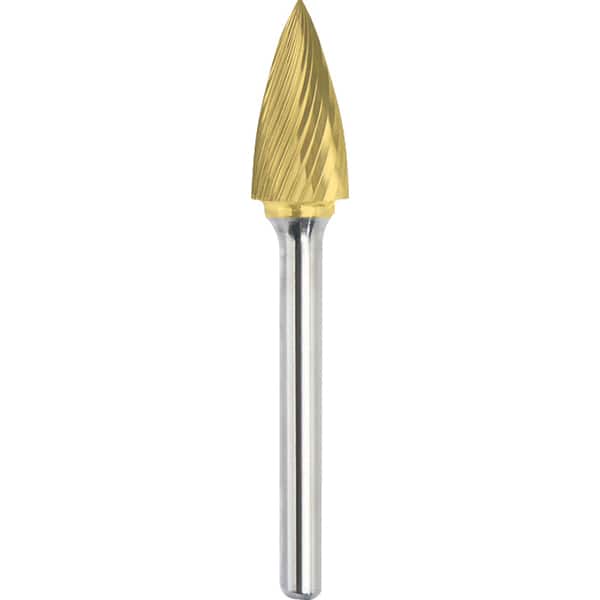 Made in USA - 6.3mm Cut Diam, 0.1181" Shank Diam, Tree Head Single Cut Burr - Carbide, 12.7mm LOC, 50mm OAL - Benchmark Tooling