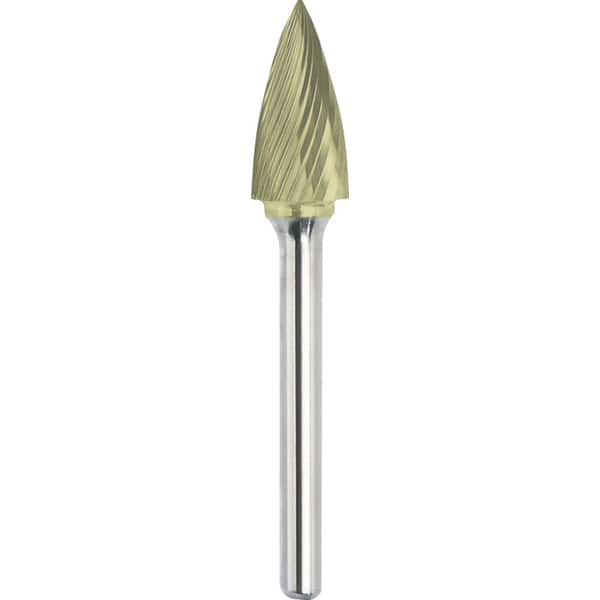 Made in USA - 6.3mm Cut Diam, 0.1181" Shank Diam, Tree Head Single Cut Burr - Carbide, 12.7mm LOC, 50mm OAL - Benchmark Tooling