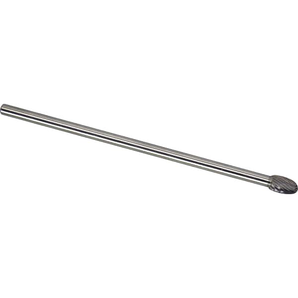 Made in USA - 6mm Cut Diam, 0.2362" Shank Diam, Oval Head Single Cut Burr - Carbide, 9.5mm LOC, 160mm OAL - Benchmark Tooling
