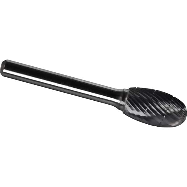 Made in USA - 3/4" Cut Diam, 1/4" Shank Diam, Oval Head Chipbreaker Cut Burr - Carbide, 1" LOC, 2-3/4" OAL - Benchmark Tooling