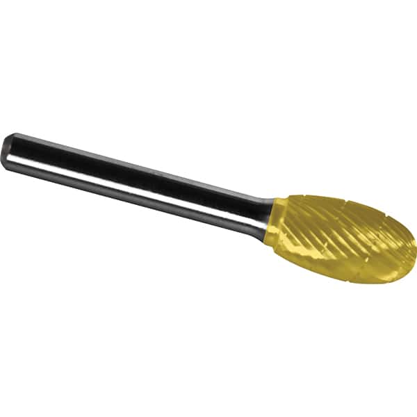 Made in USA - 3/4" Cut Diam, 1/4" Shank Diam, Oval Head Chipbreaker Cut Burr - Carbide, 1" LOC, 2-3/4" OAL - Benchmark Tooling