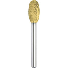 Made in USA - 3/4" Cut Diam, 1/4" Shank Diam, Oval Head Double Cut Burr - Carbide, 1" LOC, 2-3/4" OAL - Benchmark Tooling