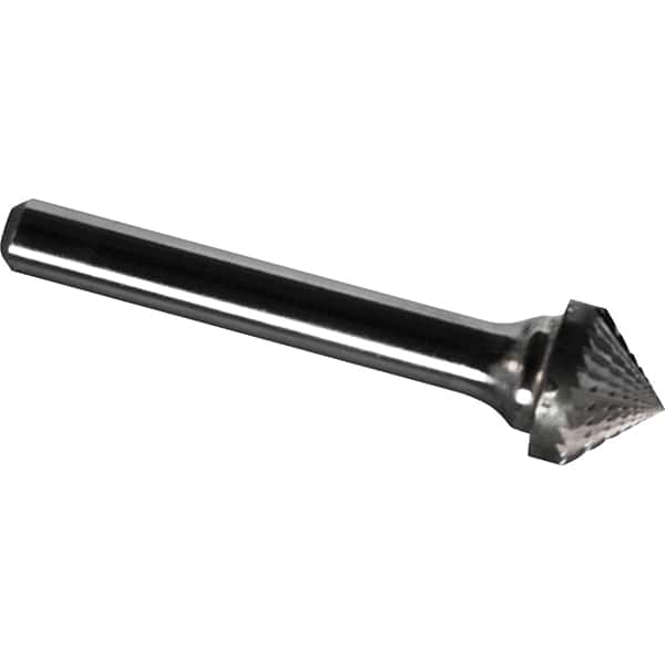 Made in USA - 1" Cut Diam, 1/4" Shank Diam, Cone Head Diamond Cut Burr - Carbide, 1/2" LOC, 2-1/4" OAL - Benchmark Tooling