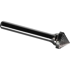 Made in USA - 1/2" Cut Diam, 1/4" Shank Diam, Cone Head Diamond Cut Burr - Carbide, 1/4" LOC, 2" OAL - Benchmark Tooling