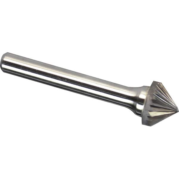 Made in USA - 5/16" Cut Diam, 1/4" Shank Diam, Cone Head Single Cut Burr - Carbide, 3/16" LOC, 1-15/16" OAL - Benchmark Tooling