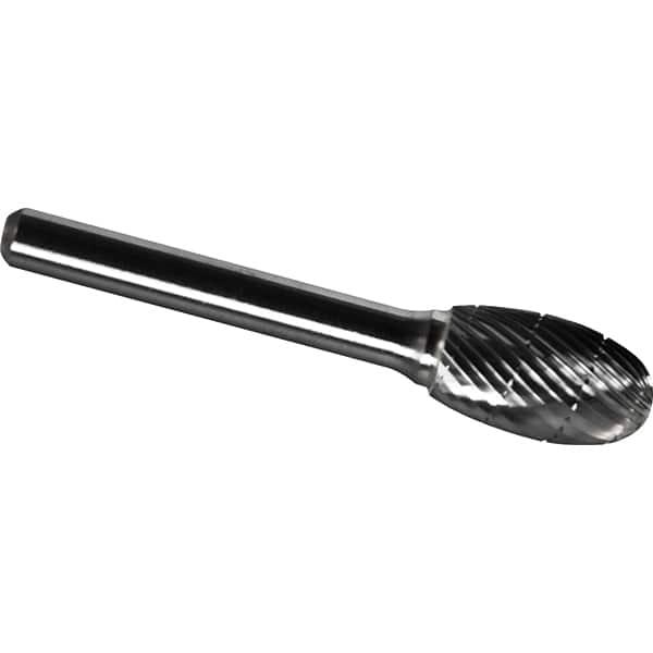 Made in USA - 6.3mm Cut Diam, 0.1181" Shank Diam, Oval Head Chipbreaker Cut Burr - Carbide, 9.5mm LOC, 47mm OAL - Benchmark Tooling