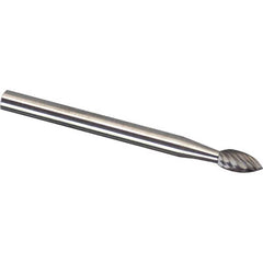 Made in USA - 1/4" Cut Diam, 1/4" Shank Diam, Tree Head Diamond Cut Burr - Carbide, 5/8" LOC, 2" OAL - Benchmark Tooling