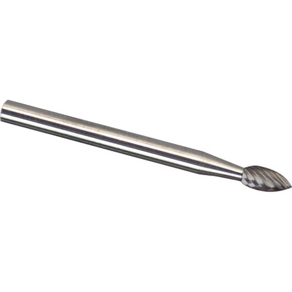 Made in USA - 1/8" Cut Diam, 1/8" Shank Diam, Tree Head Chipbreaker Cut Burr - Carbide, 1/2" LOC, 3" OAL - Benchmark Tooling