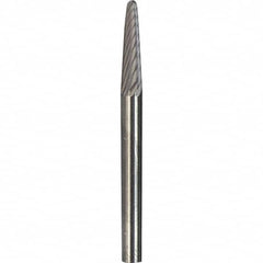 Made in USA - 6mm Cut Diam, 0.2362" Shank Diam, Cone Head Diamond Cut Burr - Carbide, 16mm LOC, 50mm OAL - Benchmark Tooling