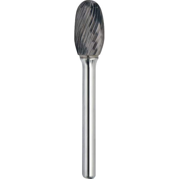 Made in USA - 1/4" Cut Diam, 1/8" Shank Diam, Oval Head Single Cut Burr - Carbide, 3/8" LOC, 1-3/4" OAL - Benchmark Tooling