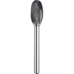 Made in USA - 1/4" Cut Diam, 1/8" Shank Diam, Oval Head Single Cut Burr - Carbide, 3/8" LOC, 1-3/4" OAL - Benchmark Tooling