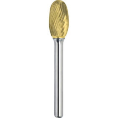 Made in USA - 6.3mm Cut Diam, 0.1181" Shank Diam, Oval Head Single Cut Burr - Carbide, 9.5mm LOC, 47mm OAL - Benchmark Tooling