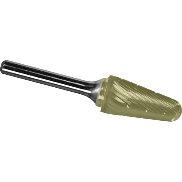 Made in USA - 19mm Cut Diam, 0.2362" Shank Diam, Cone Head Chipbreaker Cut Burr - Carbide, 38mm LOC, 83mm OAL - Benchmark Tooling