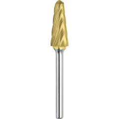 Made in USA - 5/8" Cut Diam, 1/4" Shank Diam, Cone Head Aluma Cut Burr - Carbide, 1-3/16" LOC, 2-15/16" OAL - Benchmark Tooling