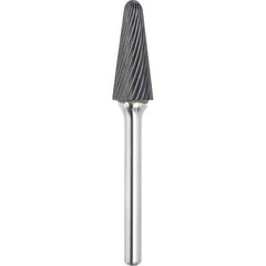 Made in USA - 1/2" Cut Diam, 0.2362" Shank Diam, Cone Head Single Cut Burr - Carbide, 28mm LOC, 73mm OAL - Benchmark Tooling