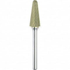 Made in USA - 1/2" Cut Diam, 0.2362" Shank Diam, Cone Head Single Cut Burr - Carbide, 28mm LOC, 73mm OAL - Benchmark Tooling