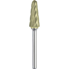 Made in USA - 5/8" Cut Diam, 1/4" Shank Diam, Cone Head Aluma Cut Burr - Carbide, 1-3/16" LOC, 2-15/16" OAL - Benchmark Tooling