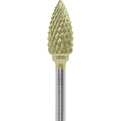 Made in USA - 1/4" Cut Diam, 0.0925" Shank Diam, Flame Head Diamond Cut Burr - Carbide, 1/2" LOC, 2" OAL - Benchmark Tooling
