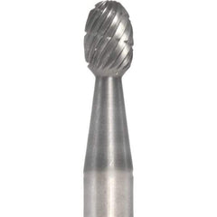 Made in USA - 1/4" Cut Diam, 1/4" Shank Diam, Oval Head Fastmill Cut Burr - Carbide, 3/8" LOC, 2" OAL - Benchmark Tooling