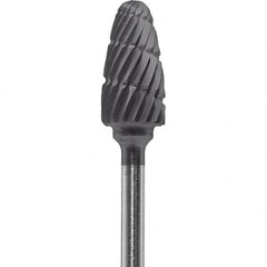 Made in USA - 1/4" Cut Diam, 0.0925" Shank Diam, Tree with Radius Head Double Cut Burr - Carbide, 1/2" LOC, 2" OAL - Benchmark Tooling