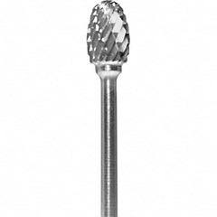 Made in USA - 1/4" Cut Diam, 0.0925" Shank Diam, Oval Head Double Cut Burr - Carbide, 3/8" LOC, 1-7/8" OAL - Benchmark Tooling