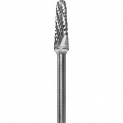 Made in USA - 5/32" Cut Diam, 0.0925" Shank Diam, Cone Head Double Cut Burr - Carbide, 1/2" LOC, 2" OAL - Benchmark Tooling