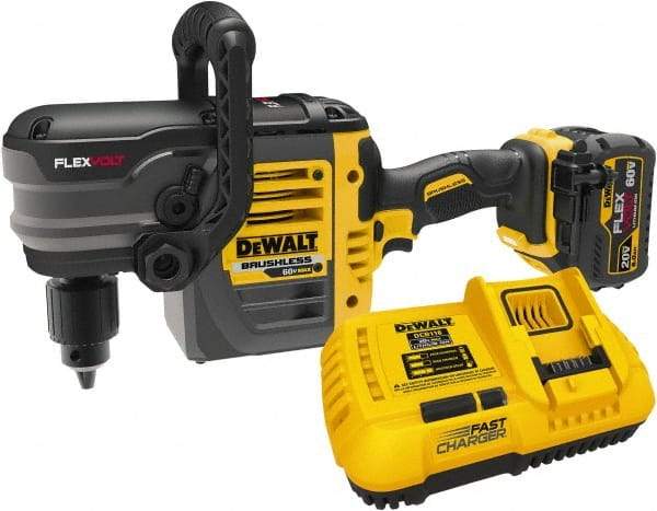 DeWALT - 60 Volt 1/2" Chuck Right Angle Handle Cordless Drill - 0-300 & 0-1200 RPM, Keyed Chuck, 1 Lithium-Ion Battery Included - Benchmark Tooling