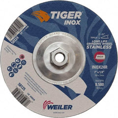 Weiler - 24 Grit, 7" Wheel Diam, 1/4" Wheel Thickness, Type 27 Depressed Center Wheel - Coarse Grade, Aluminum Oxide, Resinoid Bond, R Hardness, 8,500 Max RPM - Benchmark Tooling