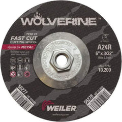 Weiler - 24 Grit, 6" Wheel Diam, 3/32" Wheel Thickness, Type 27 Depressed Center Wheel - Coarse Grade, Aluminum Oxide, Resinoid Bond, R Hardness, 10,200 Max RPM - Benchmark Tooling