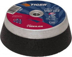 Weiler - 6" Diam, 5/8" Hole Size, 2" Overall Thickness, 16 Grit, Type 11 Tool & Cutter Grinding Wheel - Very Coarse Grade, Aluminum Oxide, R Hardness, Resinoid Bond, 6,000 RPM - Benchmark Tooling