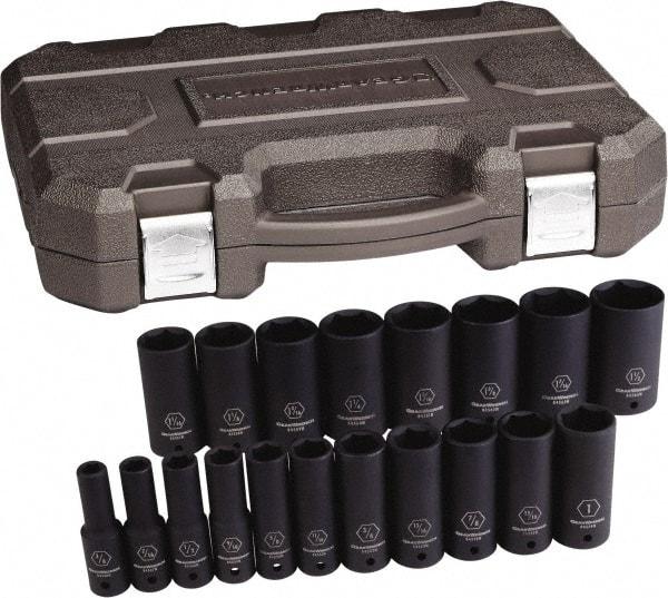 GearWrench - 19 Piece 1/2" Drive Black Finish Deep Well Impact Socket Set - 6 Points, 3/8" to 1-1/2" Range, Inch Measurement Standard - Benchmark Tooling