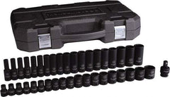 GearWrench - 39 Piece 1/2" Drive Black Finish Deep Well Impact Socket Set - 6 Points, 9mm to 30mm Range, Metric Measurement Standard - Benchmark Tooling