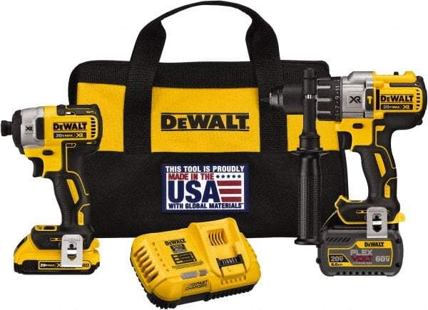 DeWALT - 20 Volt Cordless Tool Combination Kit - Includes 1/2" Brushless Hammerdrill & 1/4" Brushless Compact Impact Driver, Lithium-Ion Battery Included - Benchmark Tooling