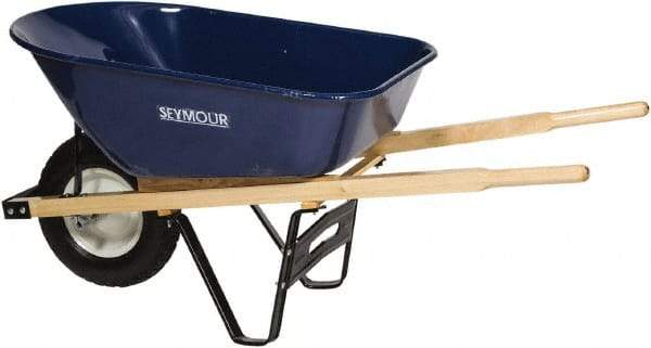 SEYMOUR-MIDWEST - 6 Cu Ft Capacity Wheelbarrow with 8" Pneumatic Wheel - Wood Handle, 59-3/4" Long x 25" Wide x 13-1/4" High, Blue - Benchmark Tooling