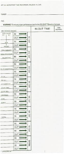 Acroprint Time Recorder - 1-3/4" High x 4-1/5" Wide Weekly Time Cards - White, Use with Acroprint ATR240, ATR360 - Benchmark Tooling