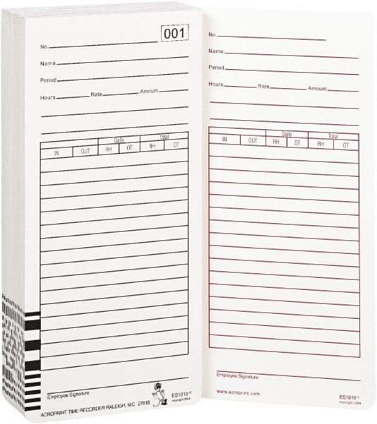 Acroprint Time Recorder - 9/10" High x 3-2/5" Wide Weekly Time Cards - White, Use with Acroprint Model ES1000 - Benchmark Tooling