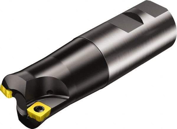 Sandvik Coromant - 1-1/4" Cut Diam, 8mm Max Depth of Cut, 1-1/4" Shank Diam, 4.282" OAL, Indexable Chamfer & Angle End Mill - Multiple Insert Styles, Weldon Shank, 10° Lead Angle, Through Coolant - Benchmark Tooling