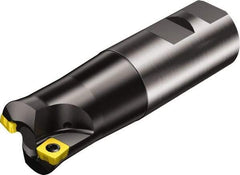 Sandvik Coromant - 1-1/2" Cut Diam, 8mm Max Depth of Cut, 1-1/4" Shank Diam, 5.141" OAL, Indexable Chamfer & Angle End Mill - Multiple Insert Styles, Weldon Shank, 10° Lead Angle, Through Coolant - Benchmark Tooling