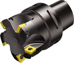 Sandvik Coromant - 6 Inserts, 51.9mm Cut Diam, 63mm Arbor Diam, 1.2mm Max Depth of Cut, Indexable Square-Shoulder Face Mill - 10° Lead Angle, 110mm High, R210-090412M Insert Compatibility, Through Coolant, Series CoroMill 210 - Benchmark Tooling