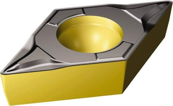 Sandvik Coromant - DCMT32.51 KM Grade 3225 Carbide Turning Insert - TiCN/AI2O3/TiN Finish, 55° Diamond, 3/8" Inscr Circle, 5/32" Thick, 1/64" Corner Radius - Benchmark Tooling