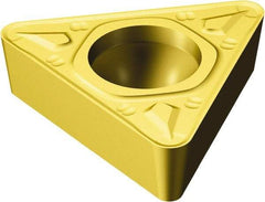 Sandvik Coromant - TCMT222 MR Grade 2025 Carbide Turning Insert - TiCN/Al2O3/TiN Finish, 60° Triangle, 1/4" Inscr Circle, 1/8" Thick, 1/32" Corner Radius - Benchmark Tooling