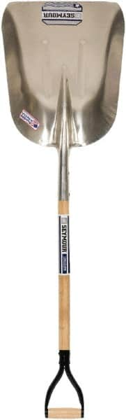 SEYMOUR-MIDWEST - 20" High x 15-1/8" Wide Square Aluminum Scoop - 36" Long Wood D-Grip Handle, No Step - Benchmark Tooling