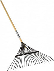 SEYMOUR-MIDWEST - Leaf Rake with 54" Straight Wood Handle - 1/2" Blade Width, 24 Tines, 10" Tine Length - Benchmark Tooling