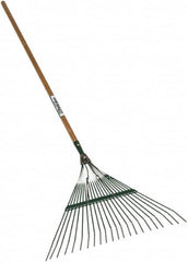 SEYMOUR-MIDWEST - Leaf Rake with 48" Straight Wood Handle - 1/2" Blade Width, 22 Tines, 16" Tine Length - Benchmark Tooling