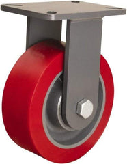 Hamilton - 8" Diam x 3" Wide x 10-1/2" OAH Top Plate Mount Rigid Caster - Polyurethane Mold on Forged Steel, 4,200 Lb Capacity, Precision Ball Bearing, 5-1/4 x 7-1/4" Plate - Benchmark Tooling