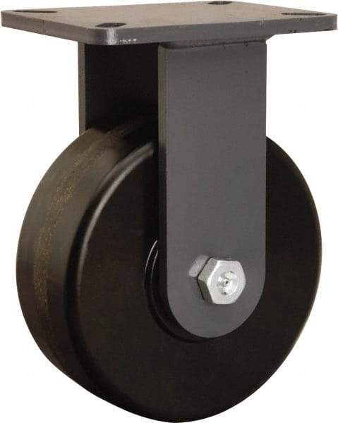 Hamilton - 8" Diam x 3" Wide x 10-1/2" OAH Top Plate Mount Rigid Caster - Phenolic, 3,000 Lb Capacity, Straight Roller Bearing, 5-1/4 x 7-1/4" Plate - Benchmark Tooling