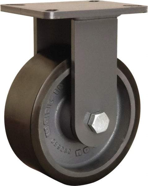 Hamilton - 8" Diam x 3" Wide x 10-1/2" OAH Top Plate Mount Rigid Caster - Polyurethane Mold onto Cast Iron Center, 3,250 Lb Capacity, Sealed Precision Ball Bearing, 5-1/4 x 7-1/4" Plate - Benchmark Tooling