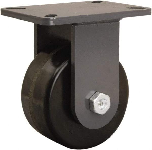 Hamilton - 6" Diam x 3" Wide x 8" OAH Top Plate Mount Rigid Caster - Phenolic, 2,000 Lb Capacity, Straight Roller Bearing, 5-1/4 x 7-1/4" Plate - Benchmark Tooling