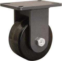 Hamilton - 6" Diam x 3" Wide x 8" OAH Top Plate Mount Rigid Caster - Phenolic, 2,000 Lb Capacity, Straight Roller Bearing, 5-1/4 x 7-1/4" Plate - Benchmark Tooling
