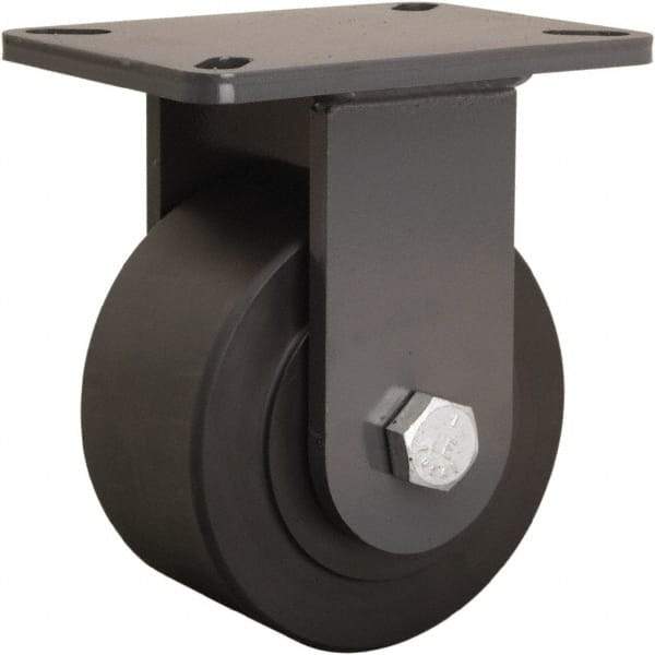 Hamilton - 6" Diam x 3" Wide x 8" OAH Top Plate Mount Rigid Caster - Nylon, 5,400 Lb Capacity, Precision Ball Bearing, 5-1/4 x 7-1/4" Plate - Benchmark Tooling